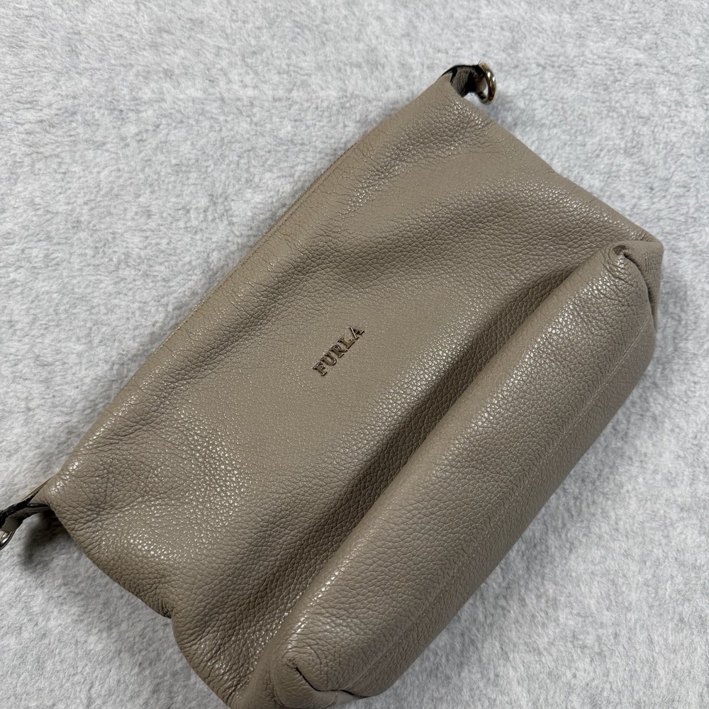 Furla Sophie Pebbled Leather Crossbody Bag Grey Gold Hardware Satchel Purse